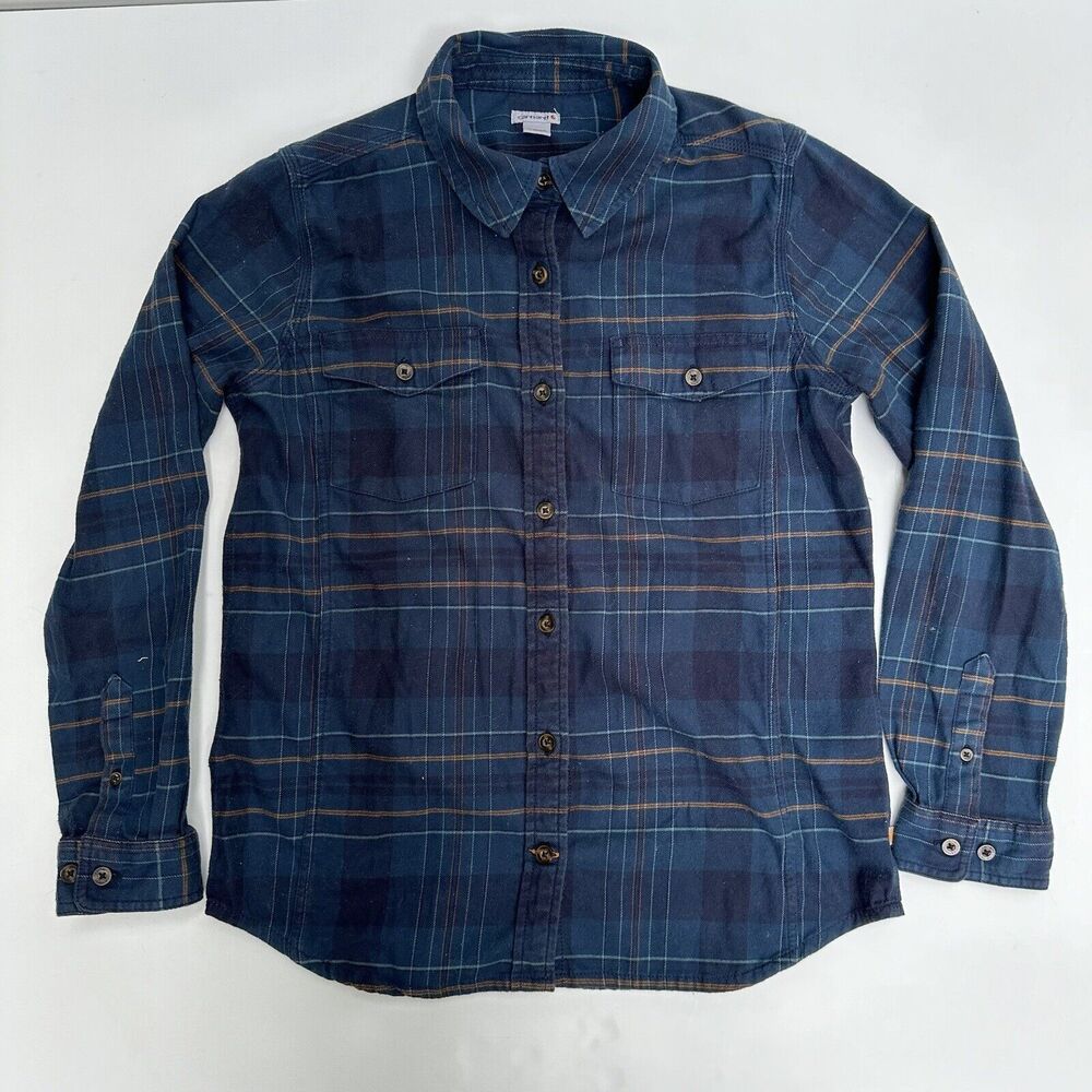 Carhartt Rugged Flex Hamilton Shirt Womens Size M 8/10 Blue Plaid Flannel 102779